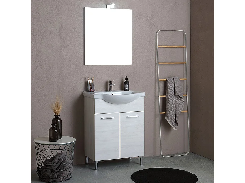 Armoire De Salle De Bains De 65 Cm En Chêne Blanc, À Poser Au Sol | Rimini