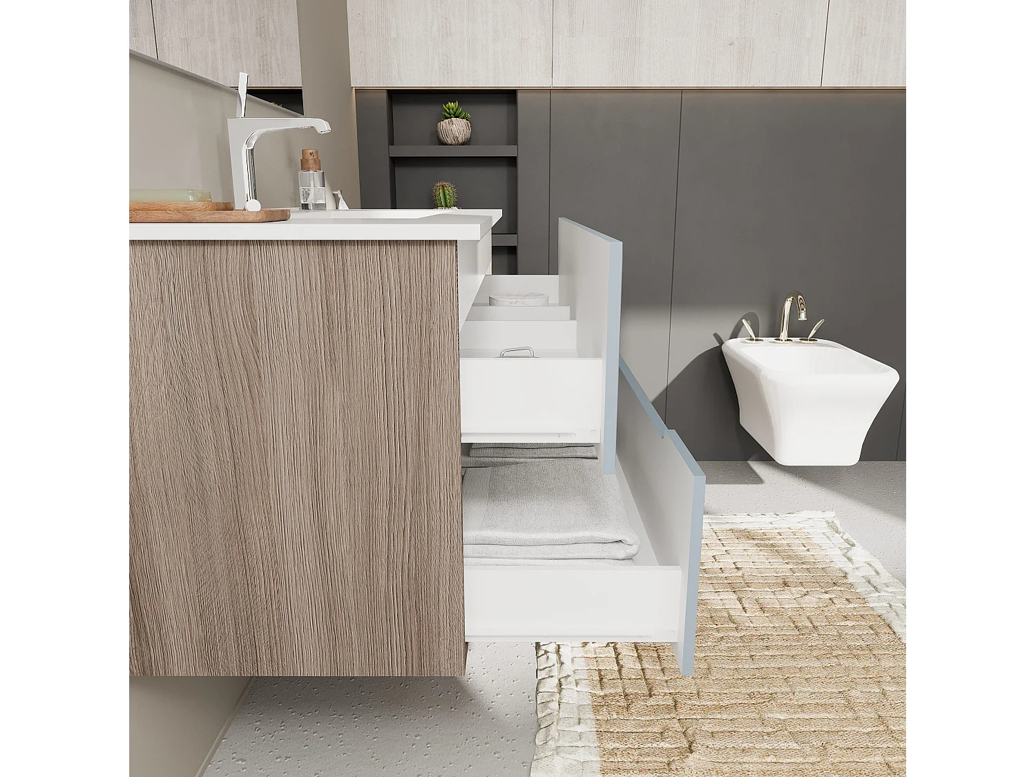 Meuble De Salle De Bain Couleur Bleu Mat Et Chêne Naturel 100 Cm | Magnolia