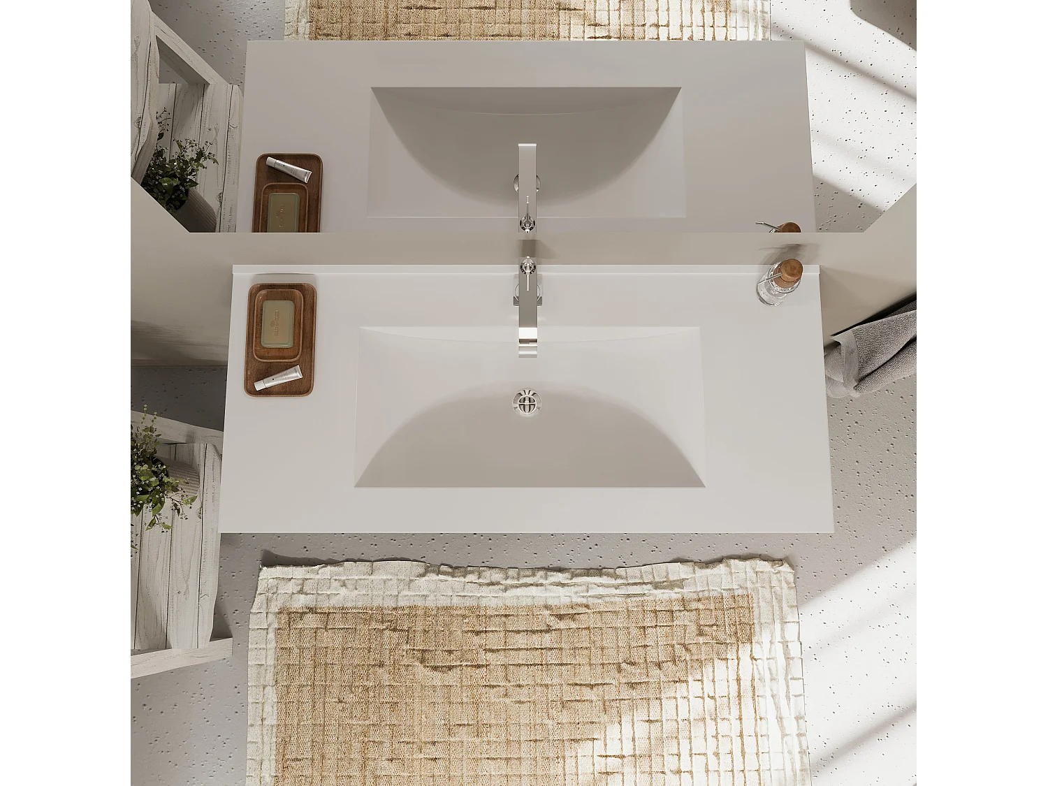 Meuble De Salle De Bain Couleur Bleu Mat Et Chêne Naturel 100 Cm | Magnolia