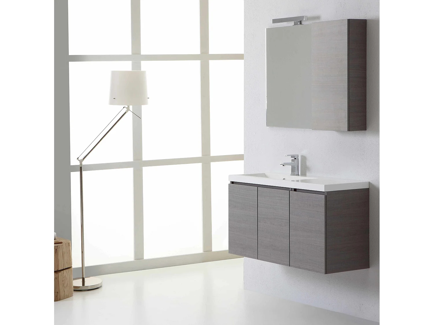 Meuble De Salle De Bains Profondeur Limitée Avec Portes Et Armoire Murale Gauche | Manhattan