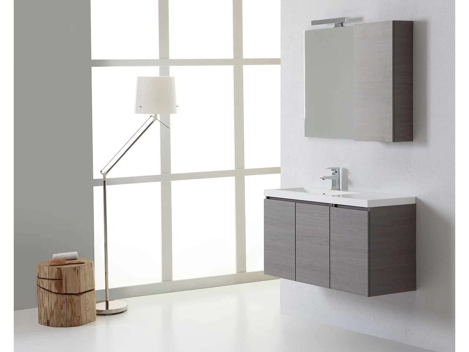 Meuble De Salle De Bains Profondeur Limitée Avec Portes Et Armoire Murale Gauche | Manhattan