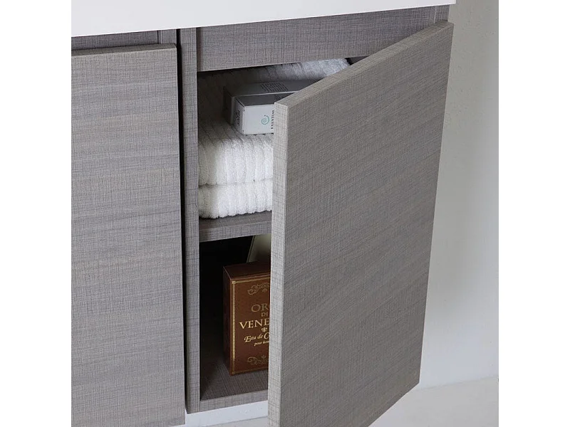 Meuble De Salle De Bains Profondeur Limitée Avec Portes Et Armoire Murale Gauche | Manhattan