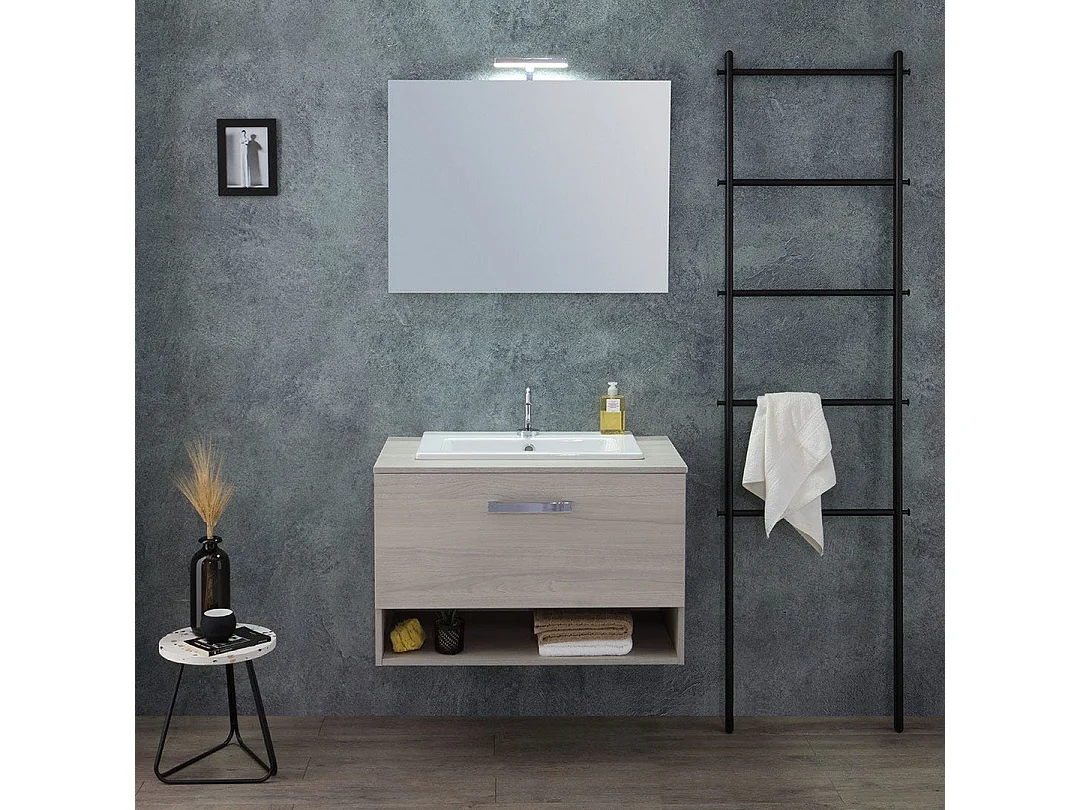 Armoire Murale 80Cm Chêne Gris Avec Lavabo Au Dessus | Lotto