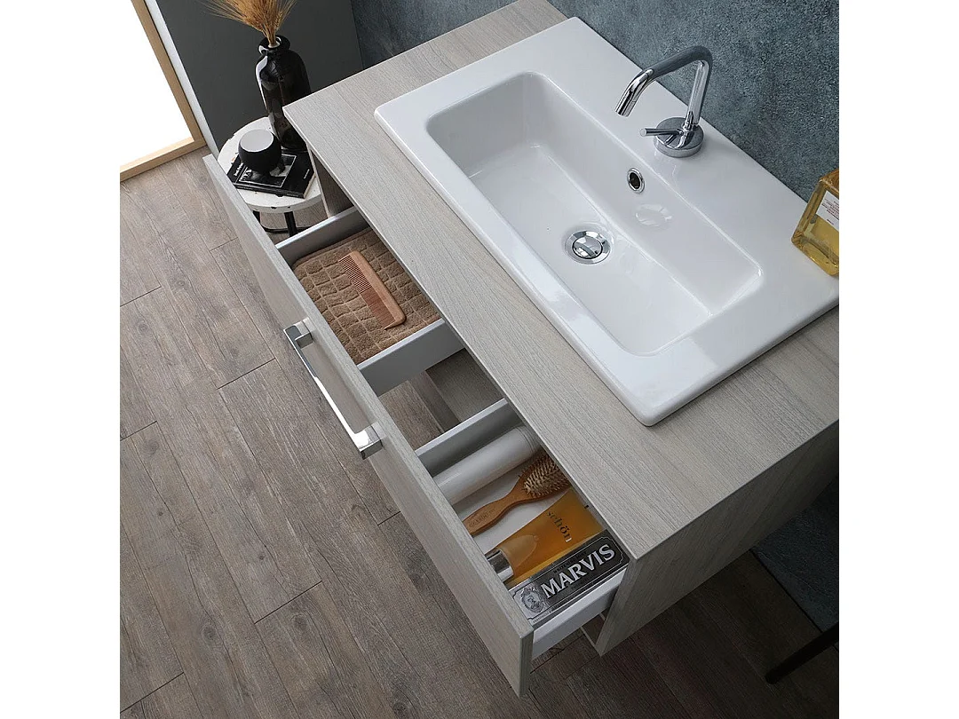 Armoire Murale 80Cm Chêne Gris Avec Lavabo Au Dessus | Lotto