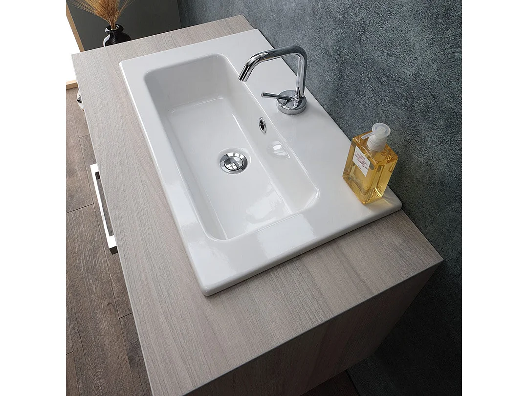 Armoire Murale 80Cm Chêne Gris Avec Lavabo Au Dessus | Lotto