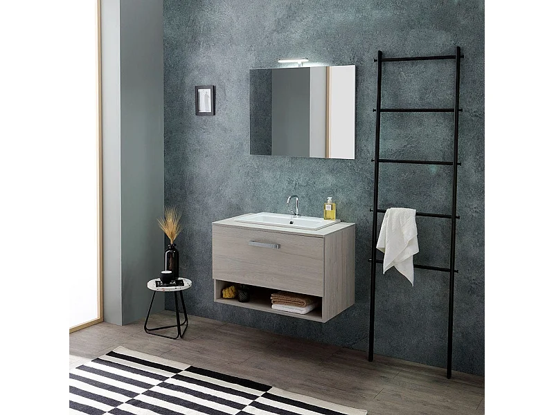 Armoire Murale 80Cm Chêne Gris Avec Lavabo Au Dessus | Lotto