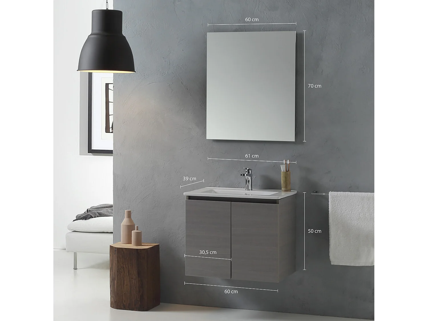 Salle De Bain Mobile Évier Avec Portes De 60 Cm Gris | Vinci