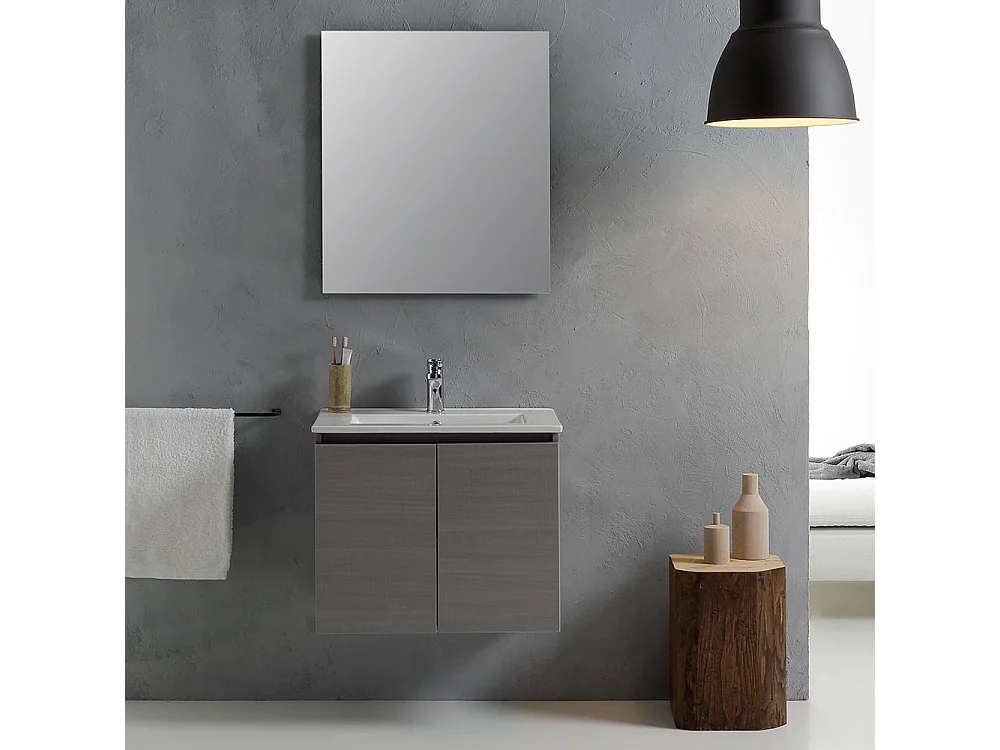 Salle De Bain Mobile Évier Avec Portes De 60 Cm Gris | Vinci