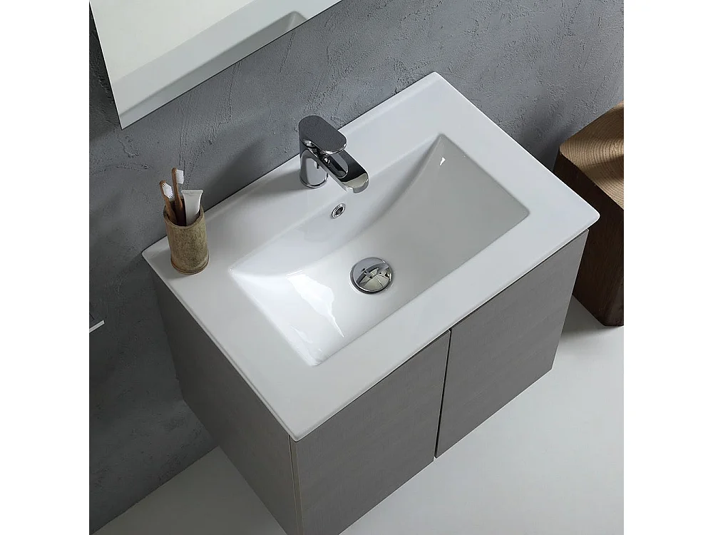 Salle De Bain Mobile Évier Avec Portes De 60 Cm Gris | Vinci