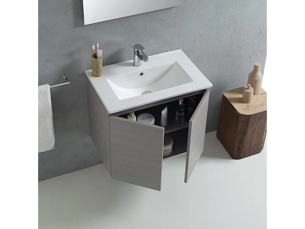 Salle De Bain Mobile Évier Avec Portes De 60 Cm Gris | Vinci
