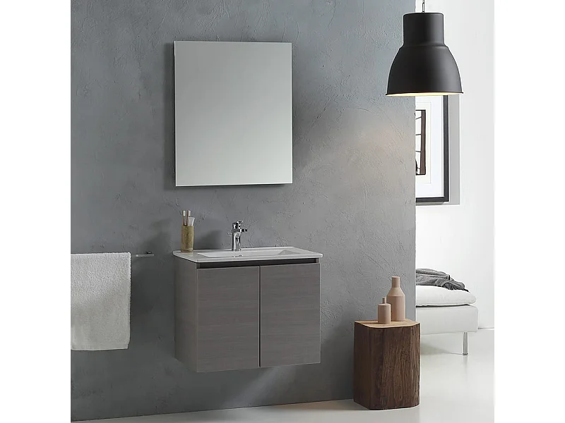 Salle De Bain Mobile Évier Avec Portes De 60 Cm Gris | Vinci