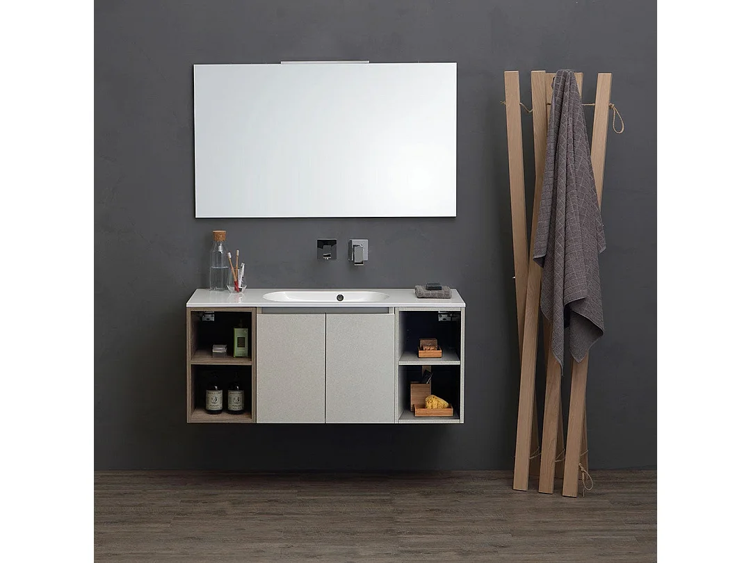 Mobilier De Salle De Bain 120Cm 2 Portes Gris Perle Et Espace Jour | Valentina
