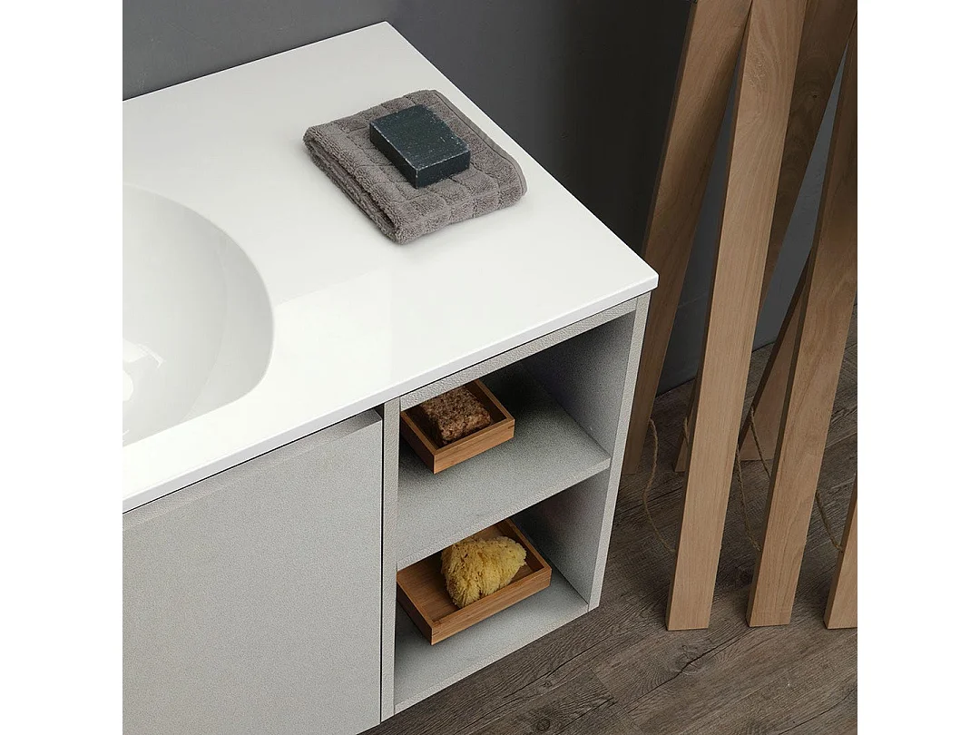 Mobilier De Salle De Bain 120Cm 2 Portes Gris Perle Et Espace Jour | Valentina