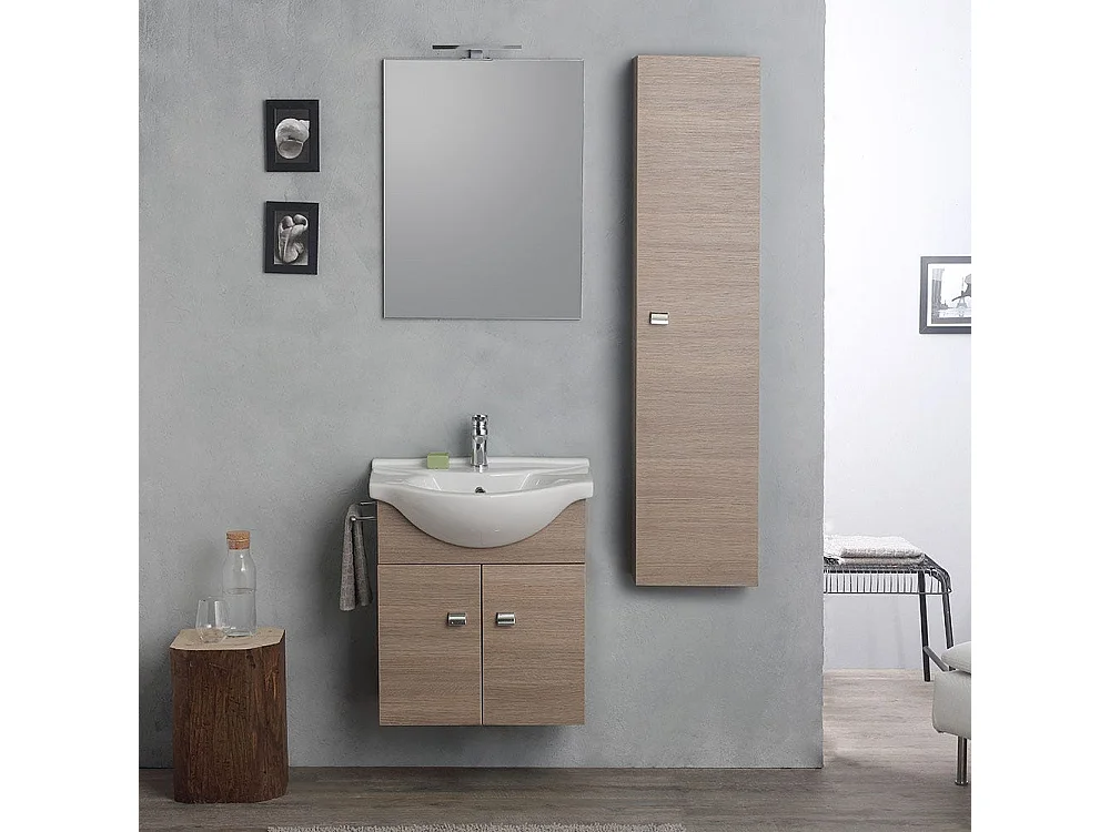 Meuble De Salle De Bain Suspendu 58+31 Cm Avec Colonne En Chêne Fumé