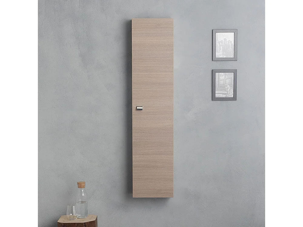 Meuble De Salle De Bain Suspendu 58+31 Cm Avec Colonne En Chêne Fumé