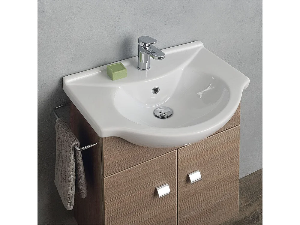 Meuble De Salle De Bain Suspendu 58+31 Cm Avec Colonne En Chêne Fumé