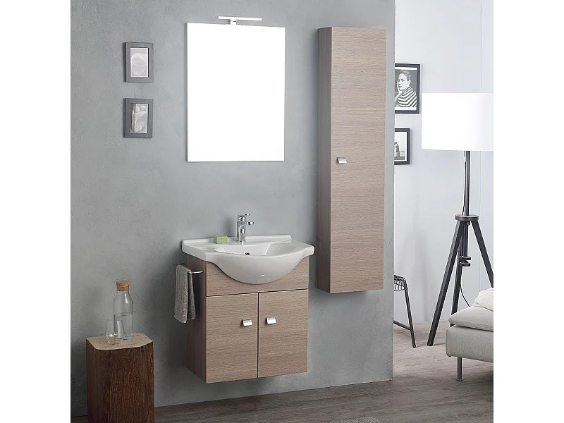 Meuble De Salle De Bain Suspendu 58+31 Cm Avec Colonne En Chêne Fumé