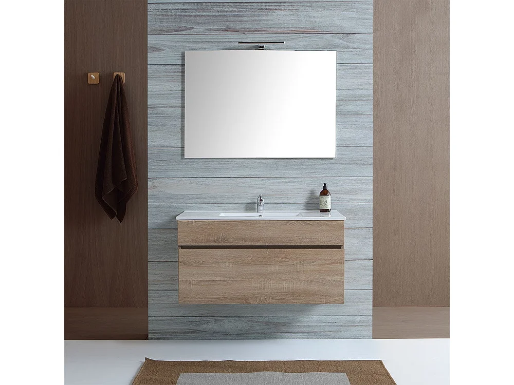 Meuble De Salle De Bain Suspendu 100 Cm En Bois De Chêne | Sole