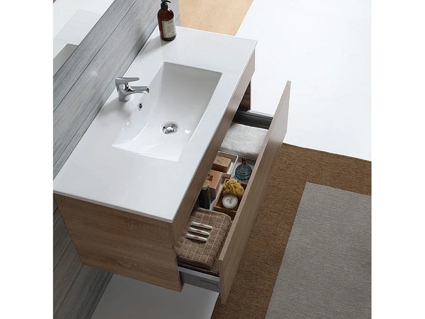 Meuble De Salle De Bain Suspendu 100 Cm En Bois De Chêne | Sole