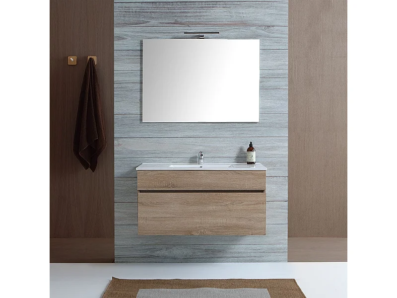 Meuble De Salle De Bain Suspendu 100 Cm En Bois De Chêne | Sole