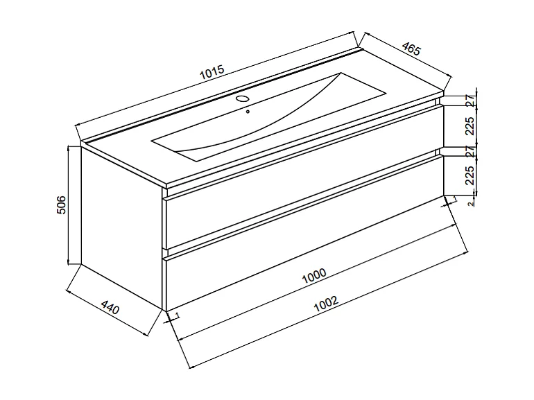Meuble De Salle De Bains Mural 100Cm 2 Tiroirs Sous Lavabo Chêne Naturel | Berlin