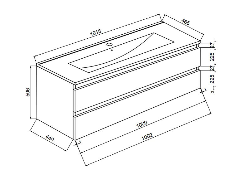 Meuble De Salle De Bains Mural 100Cm 2 Tiroirs Sous Lavabo Chêne Naturel | Berlin