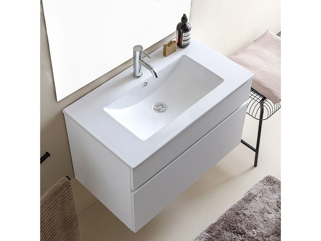 Meuble De Salle De Bain Suspendu 80Cm Avec Lavabo Et Miroir 80X110 | Sole