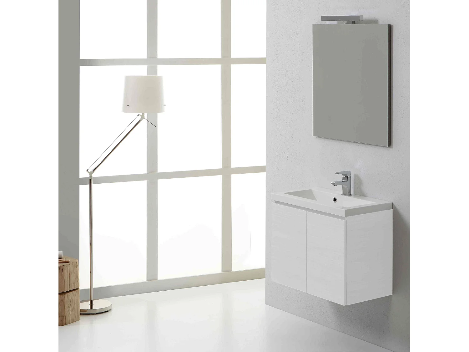 Meuble De Salle De Bains Suspendu 60 Cm Bois Blanchi | Manhattan