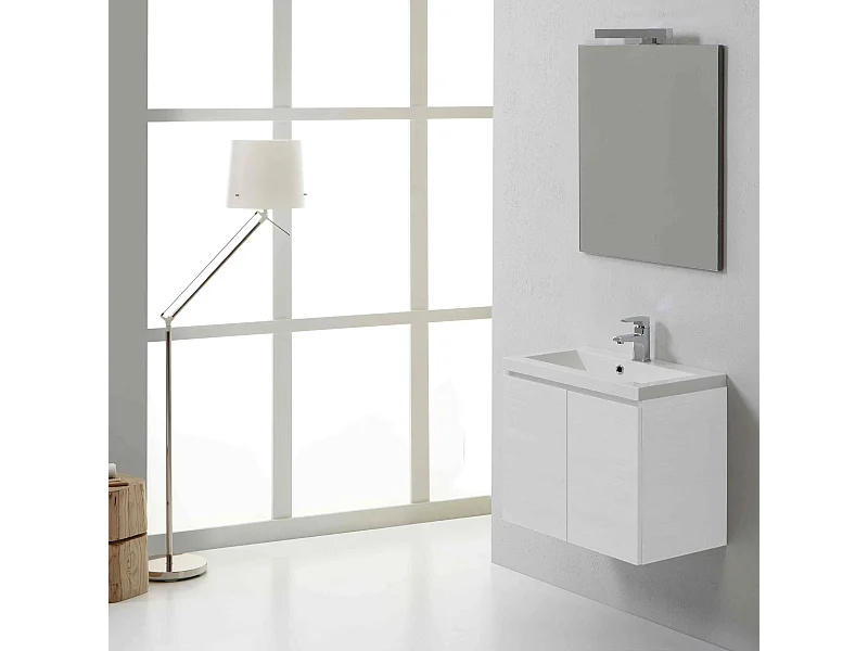 Meuble De Salle De Bains Suspendu 60 Cm Bois Blanchi | Manhattan