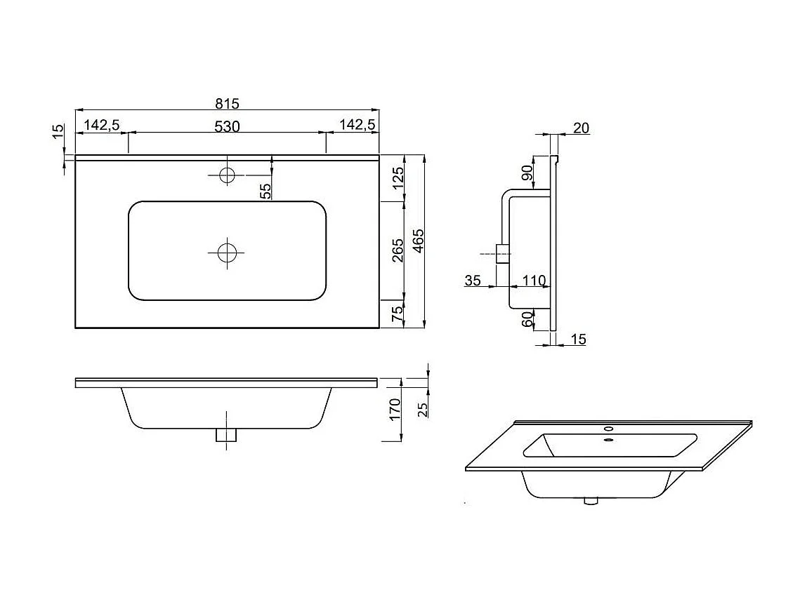 Meuble De Salle De Bains Suspendu 80Cm Blanc Et Chêne Canaletto, Miroir 80X60 | Salina