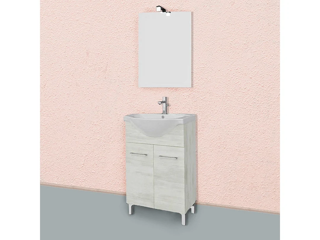 Meuble De Salle De Bains Sur Pieds En Chêne Blanc De 55 Cm Avec Lavabo En Céramique | Rimini