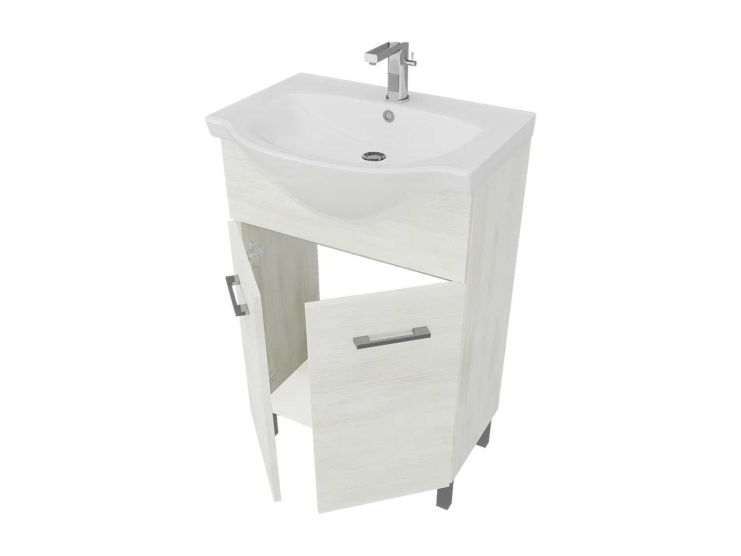 Meuble De Salle De Bains Sur Pieds En Chêne Blanc De 55 Cm Avec Lavabo En Céramique | Rimini