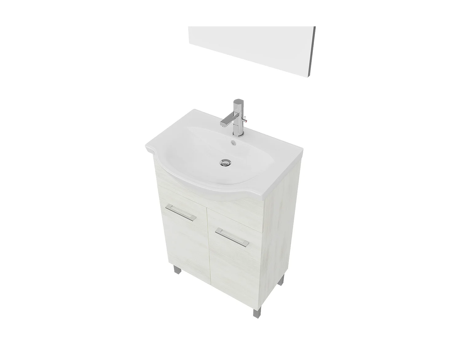 Meuble De Salle De Bains Sur Pieds En Chêne Blanc De 55 Cm Avec Lavabo En Céramique | Rimini