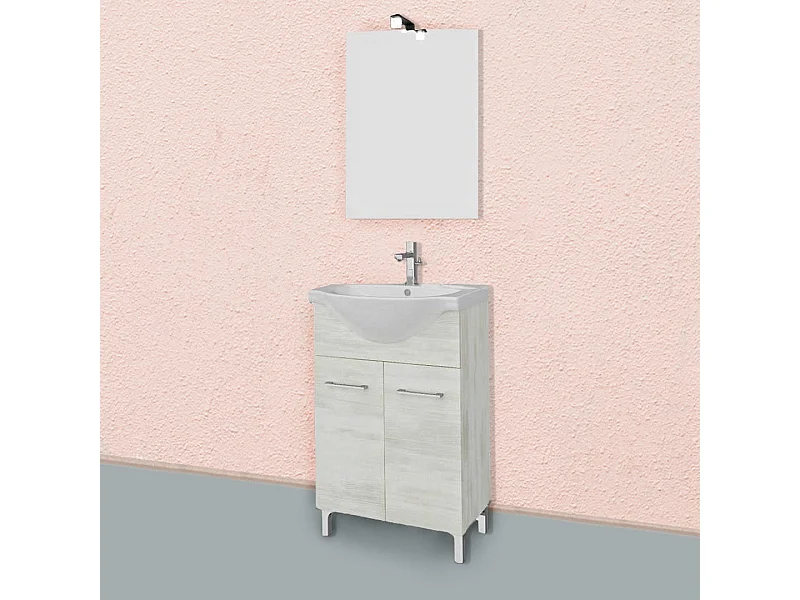 Meuble De Salle De Bains Sur Pieds En Chêne Blanc De 55 Cm Avec Lavabo En Céramique | Rimini