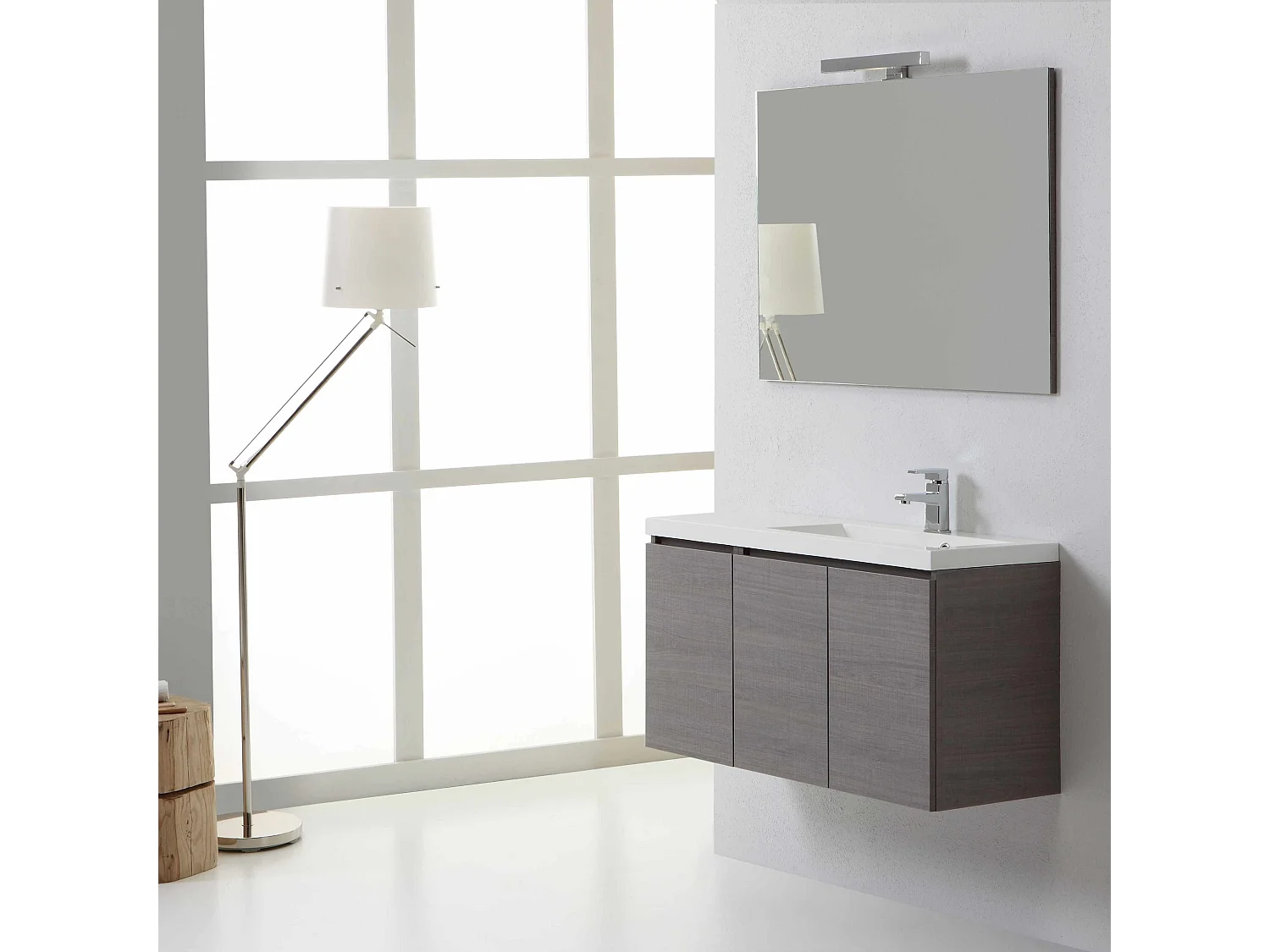 Meuble Gris Pour Salle De Bains De 90 Cm Charnières À Droite Avec Portes | Manhattan