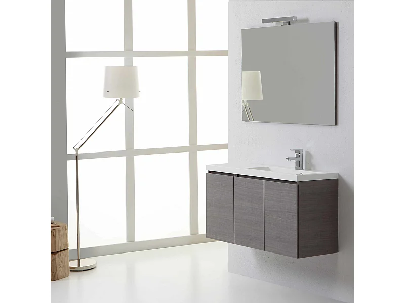 Meuble Gris Pour Salle De Bains De 90 Cm Charnières À Droite Avec Portes | Manhattan