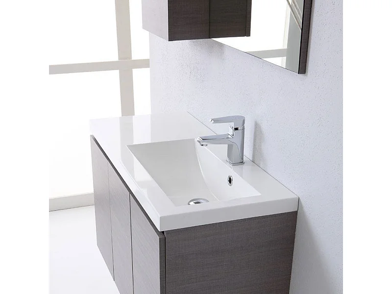 Meuble De Salle De Bains 90 Cm Droite Avec Portes, Miroir Et Armoire Murale | Manhattan