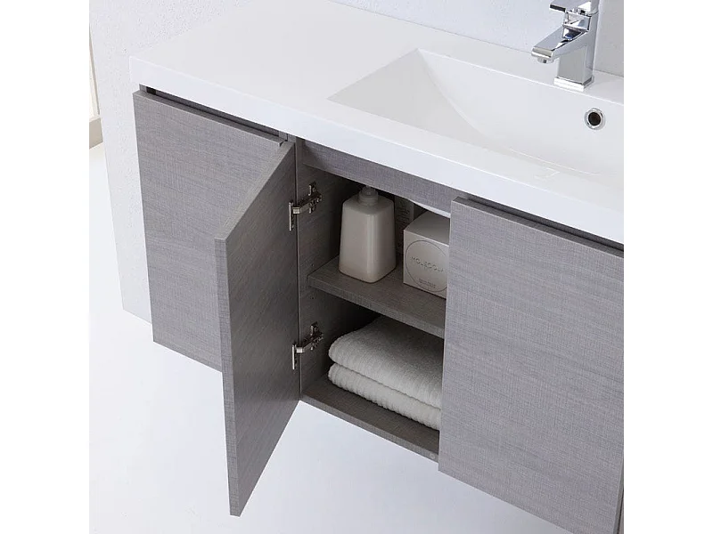 Meuble De Salle De Bains 90 Cm Droite Avec Portes, Miroir Et Armoire Murale | Manhattan