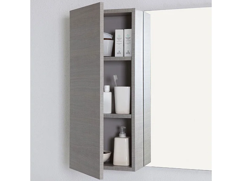 Meuble De Salle De Bains 90 Cm Droite Avec Portes, Miroir Et Armoire Murale | Manhattan