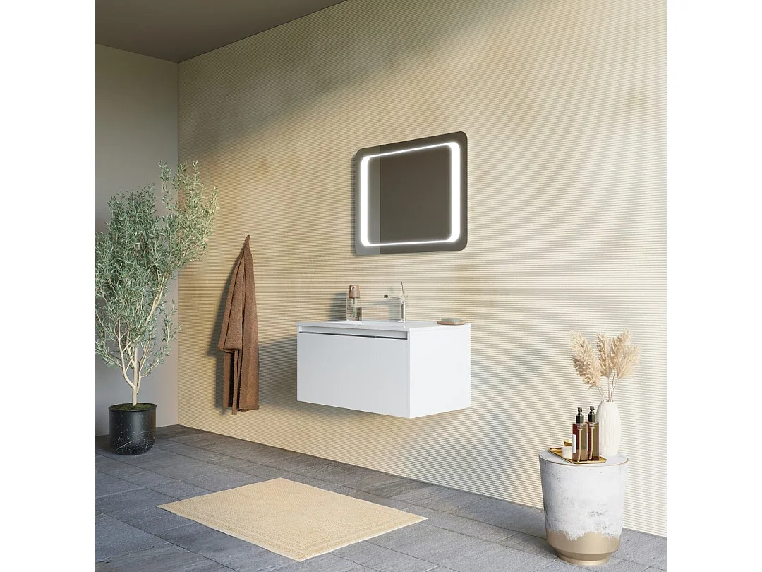 Armoire De Toilette Murale 80Cm Blanc Mat Avec Miroir 60X80 Led | Monaco