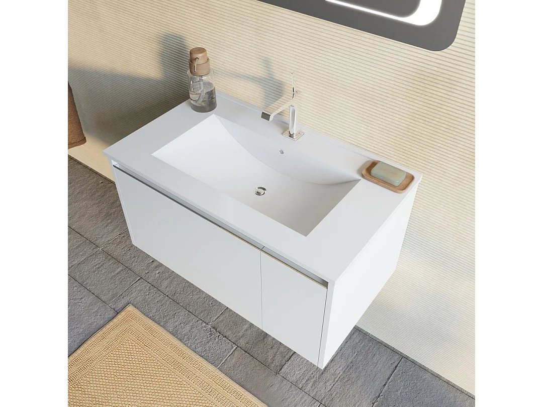 Armoire De Toilette Murale 80Cm Blanc Mat Avec Miroir 60X80 Led | Monaco