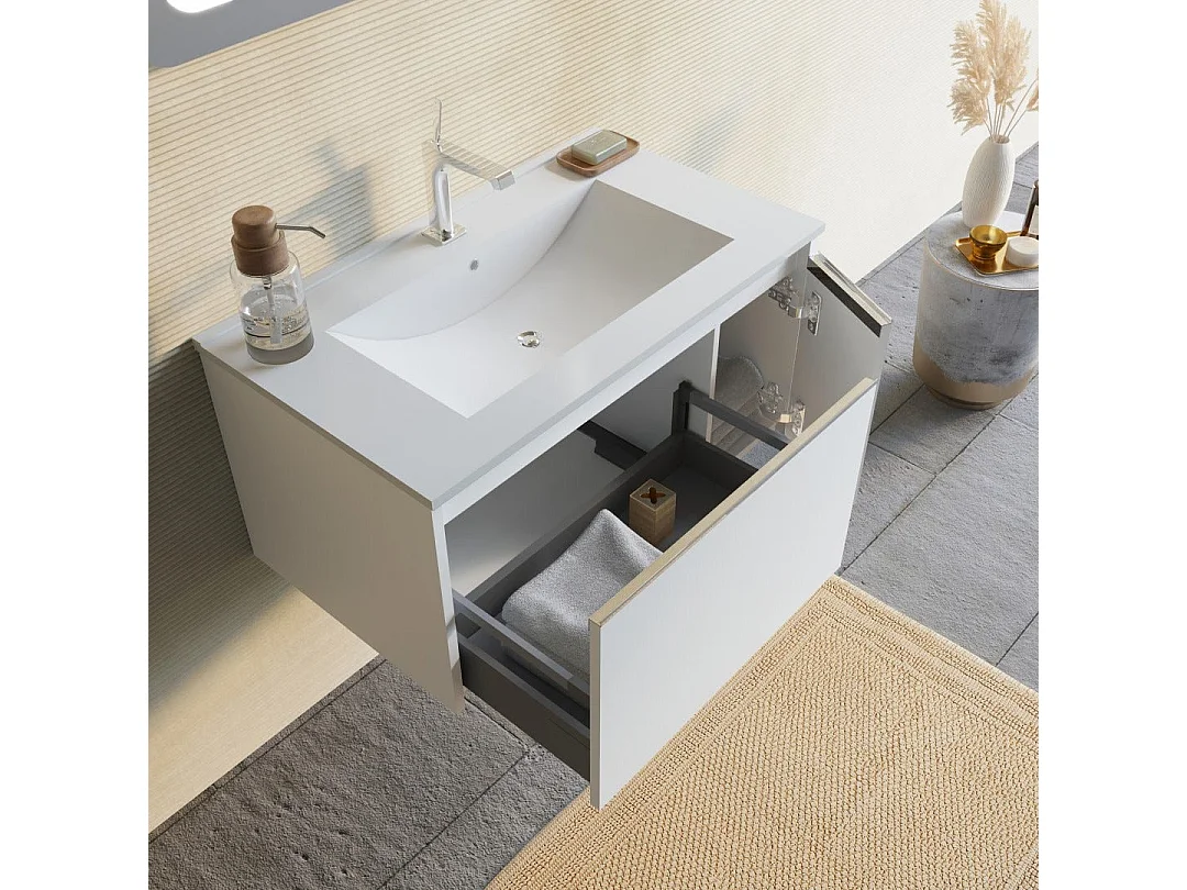 Armoire De Toilette Murale 80Cm Blanc Mat Avec Miroir 60X80 Led | Monaco