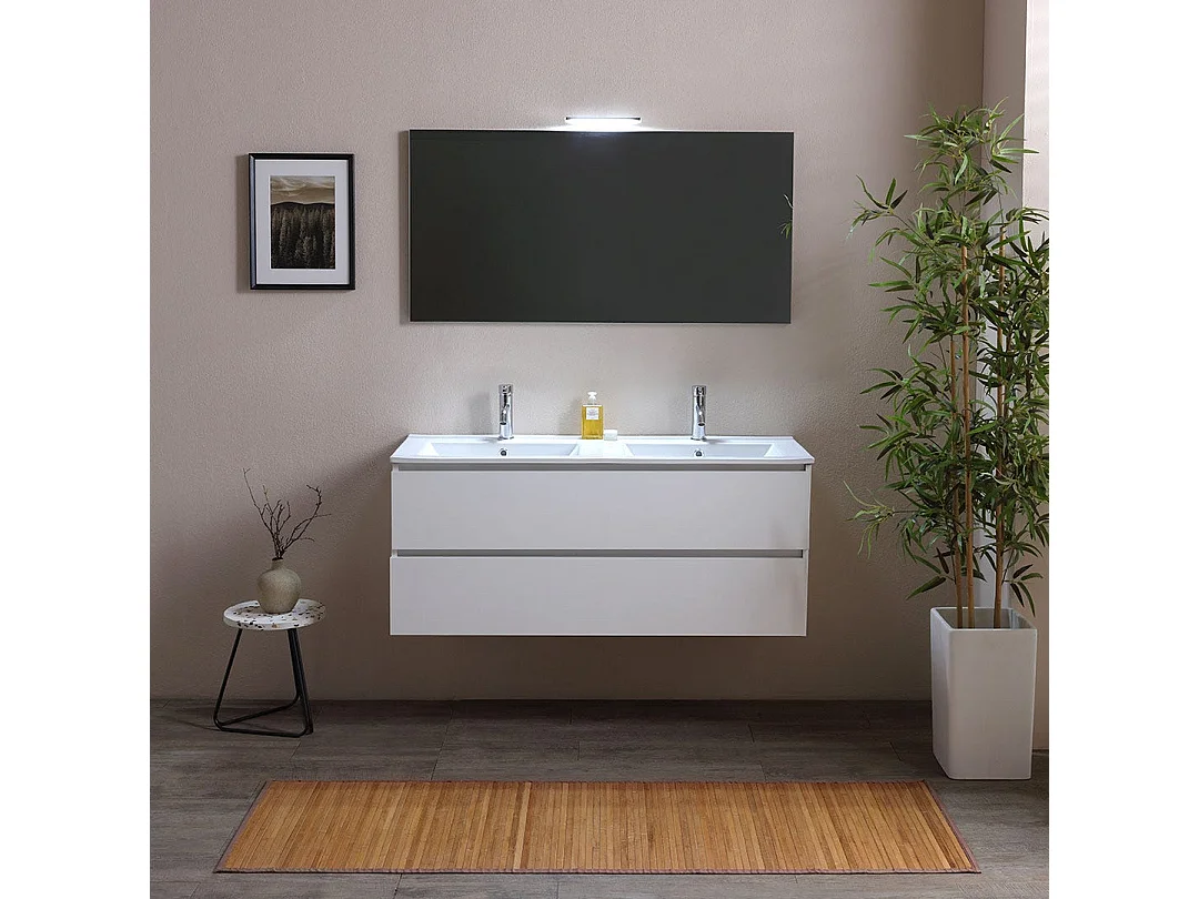 Meuble Salle De Bain 120 Cmblanc Effet Bois  Avec Double Vasque | Berlin