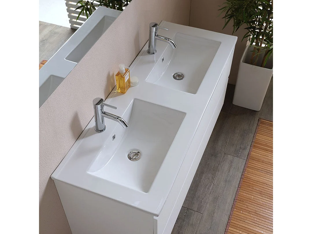 Meuble Salle De Bain 120 Cmblanc Effet Bois  Avec Double Vasque | Berlin