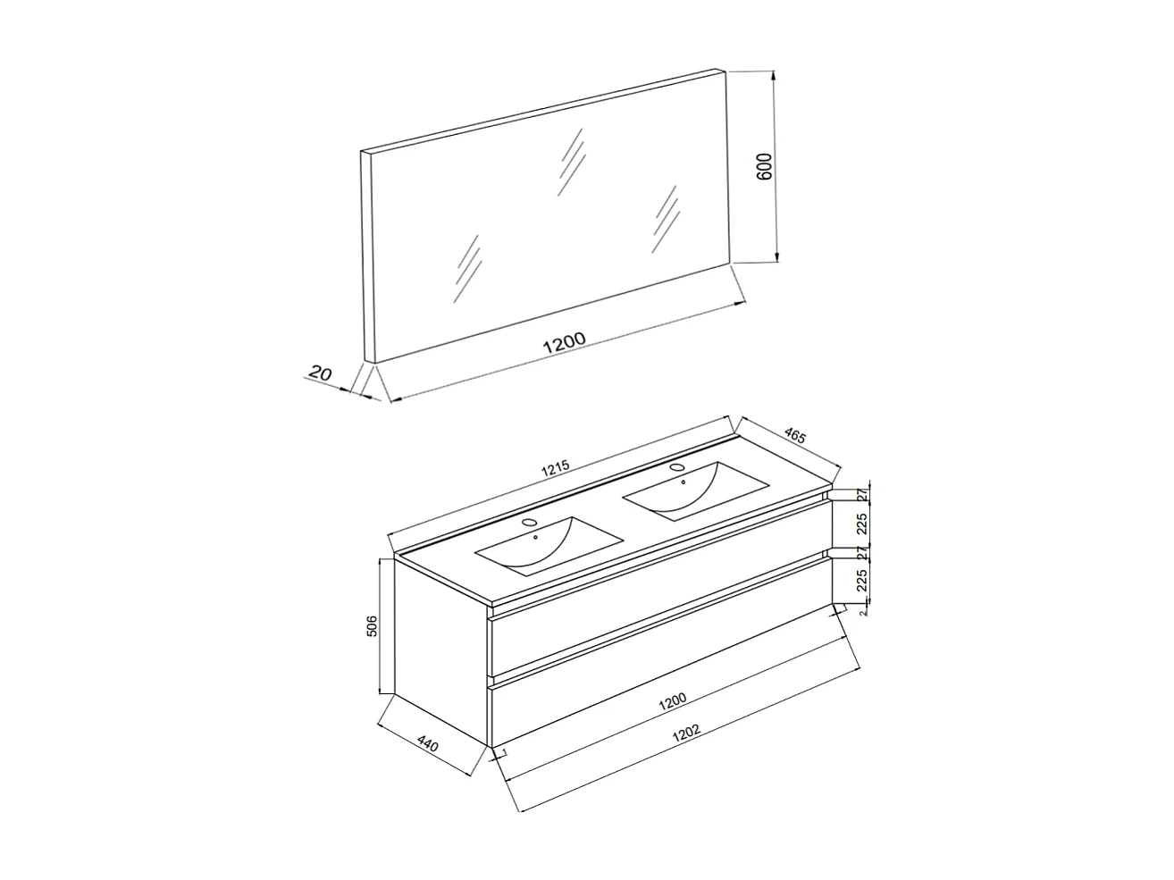 Meuble Salle De Bain 120 Cmblanc Effet Bois  Avec Double Vasque | Berlin