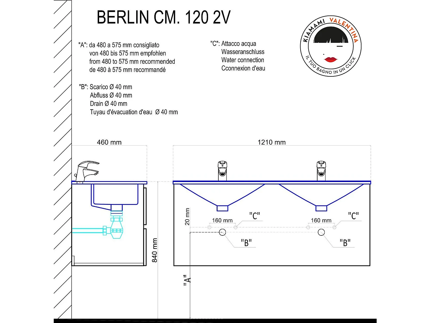 Meuble Salle De Bain 120 Cmblanc Effet Bois  Avec Double Vasque | Berlin