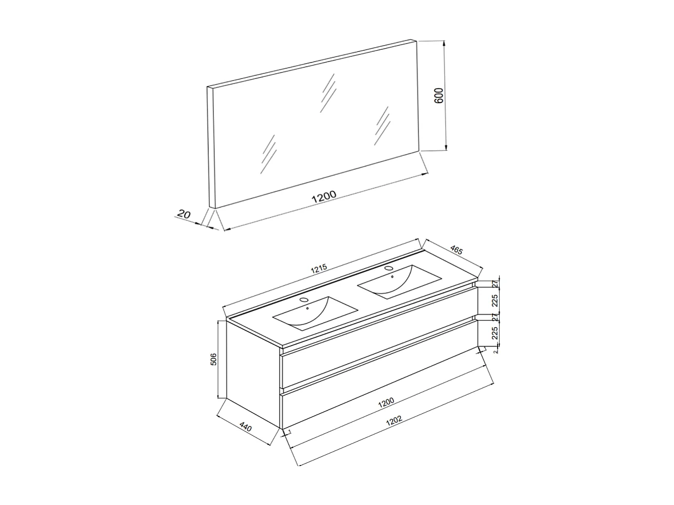 Meuble Salle De Bain 120 Cmblanc Effet Bois  Avec Double Vasque | Berlin