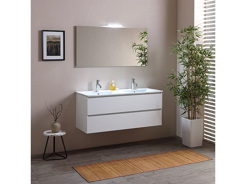 Meuble Salle De Bain 120 Cmblanc Effet Bois  Avec Double Vasque | Berlin