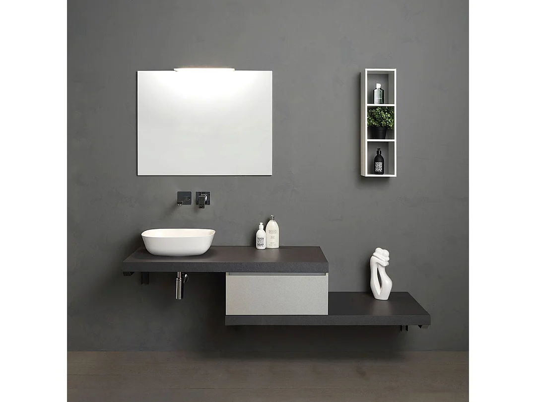 Mueble De Salle De Bain Suspendu 180Cm Tiroir Gris Perle Plan Anthracite | Valentina