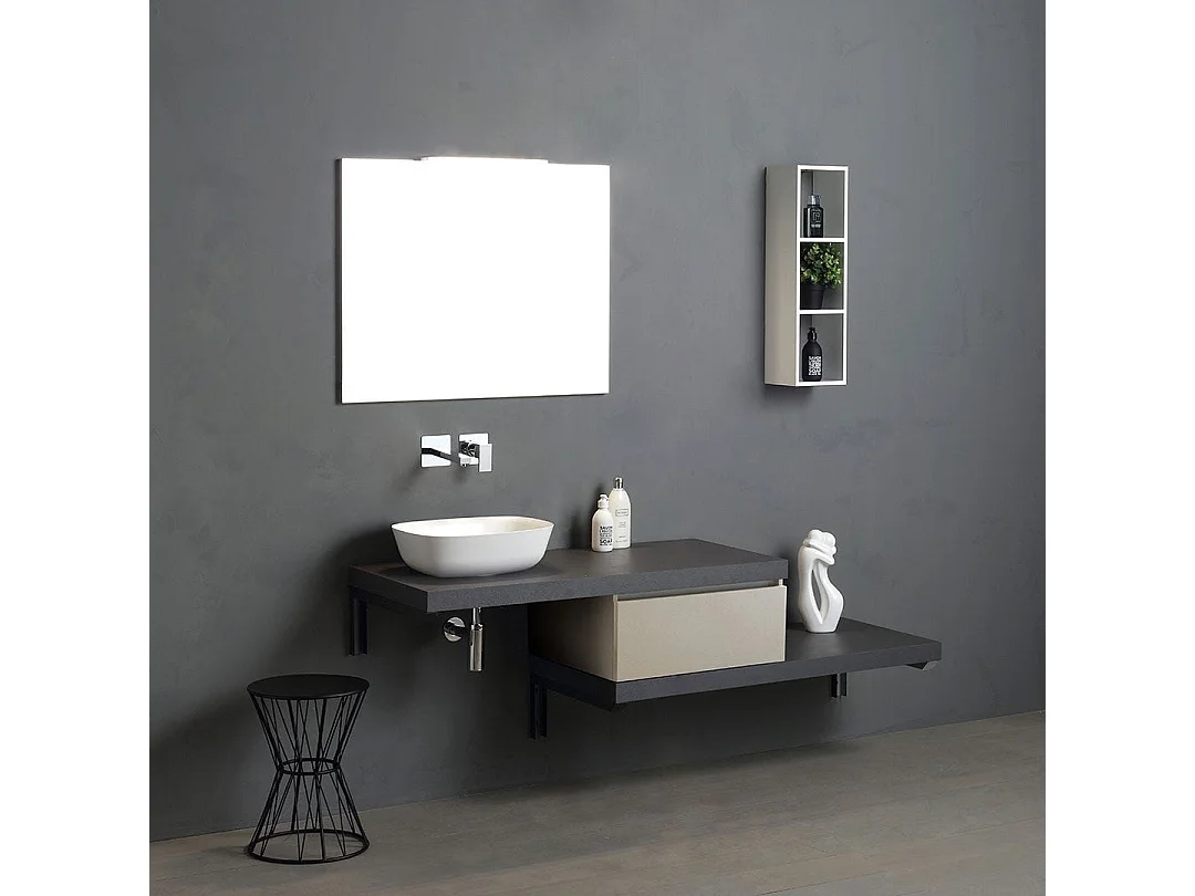 Mueble De Salle De Bain Suspendu 180Cm Tiroir Gris Perle Plan Anthracite | Valentina